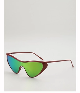 Lunettes de soleil cat-eye futuristes avec verres dégradés et monture en métal bordeaux