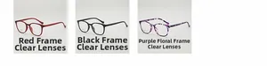 Detailed comparison of red, black, and floral TR90 eyeglasses frames with lightweight design