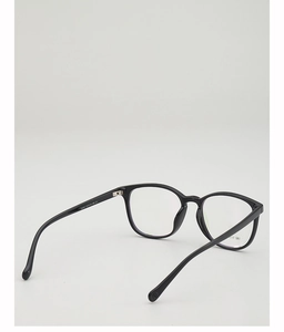 Close-up detail of TR90 glasses frame showing the flexible hinge and matte black temple