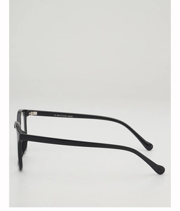 Detailed side view of TR90 black eyeglass frame featuring metal hinges and temple codes