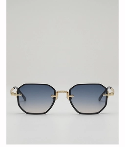 Détails de lunettes de soleil vintage polygonales avec pont en métal doré et verres dégradés