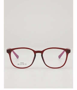 Detail view of TR90 eyeglass frame featuring material label and dimensions on the temple