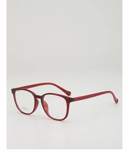 Detail shot of red TR90 eyeglasses frames with matte finish and translucent texture