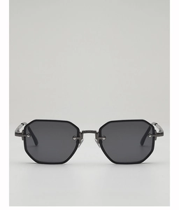 Détails de lunettes de soleil octogonales avec monture gris fusil et bords noirs