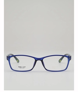 Macro detail of TR90-1169 eyewear showing translucent navy blue frame and size markings