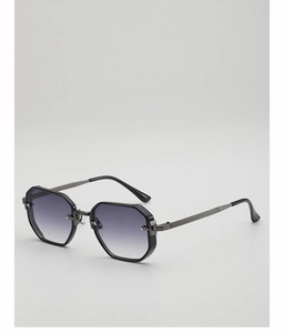 Détails de lunettes de soleil octogonales en métal noir avec verres dégradés violets