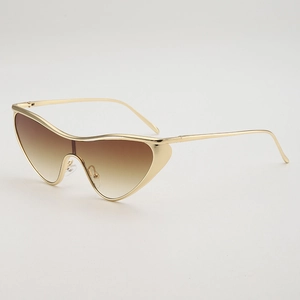 Lunettes de soleil œil-de-chat futuristes dorées avec verres dégradés marron