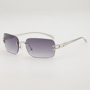 Rimless Rectangular Sunglasses With Star Metal Decor Y2K Millennial Fashion Trendy Square Frame UV400 Shade Eyewear