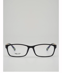 Detailed front view of black TR90 eyewear frame showing model number and size specifications