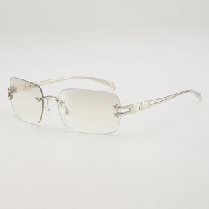 Frameless Y2K rectangular sunglasses with silver star accents and gradient lenses