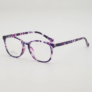 Retro TR90 lightweight eyeglass frames with purple floral pattern and tortoise texture