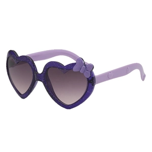 Lunettes de soleil coeur pour enfants avec monture pailletée violette et nœud
