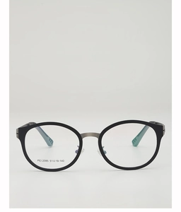 Vue détaillée de montures de lunettes rondes rayées, taille 51-19-140 et embouts bleus