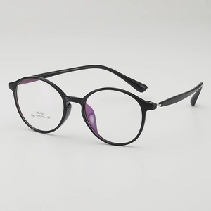 Classic round TR90 eyeglasses frame in black finish shown from a 45-degree angle view