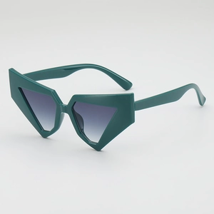 Deep green geometric polygon sunglasses with dark grey gradient lenses for a punk style