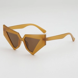 Retro geometric amber sunglasses with dark brown lenses for punk hip-hop street style
