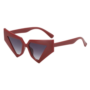 Edgy punk style red geometric polygon sunglasses with dark grey gradient lenses