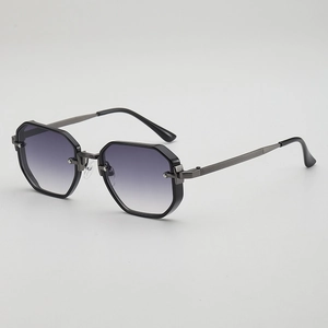 Lunettes de soleil octogonales vintage en métal avec verres dégradés gris