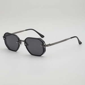 Lunettes de soleil octogonales en métal avec verres noirs et monture texturée pour hommes et femmes