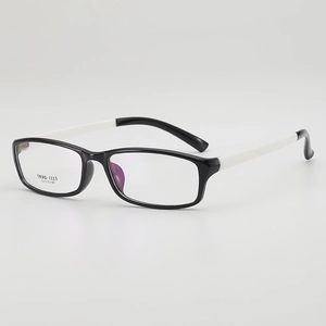 Retro TR90 square eyeglasses frame with sleek black front and white contrast temples