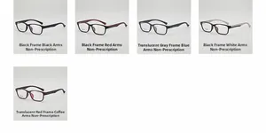 Collection of lightweight rectangular eyeglass frames in various multi-color combinations