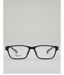 Detailed front view of black TR90 square glasses frames showing model TR90-1167 specs