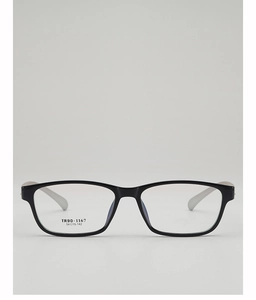 Front view of black TR90 rectangular eyeglass frames with model TR90-1167 printed on lens