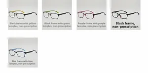 Detailed grid display of five color options for vintage TR90 square eyeglass frames