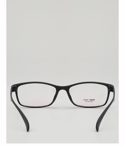 Macro rear view of TR90 matte black square frame eyeglasses with model details
