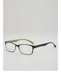 Top view of TR90 square black glasses frame with inner green texture and model markings