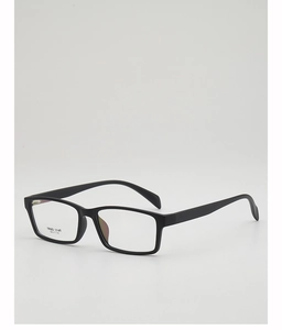 Detailed side view of matte black TR90 frames showing model TR90-1145 and size specs
