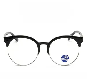 Détail de monture de lunettes ronde rétro avec verres anti-lumière bleue et métal