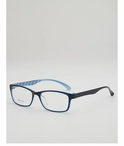 Detailed close-up of TR90 square frame glasses with blue-black gradient temples and hinges