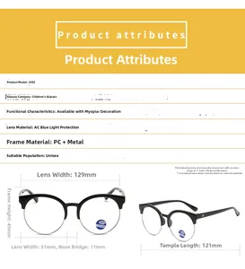 Spécifications techniques de lunettes rondes enfant avec dimensions précises détaillées