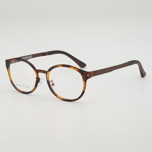 Monture de lunettes ronde rétro en écaille avec branches marron mat pour hommes et femmes