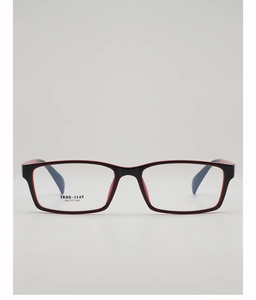 Front view of TR90-1145 rectangular eyeglasses frames with black and red dual-tone design