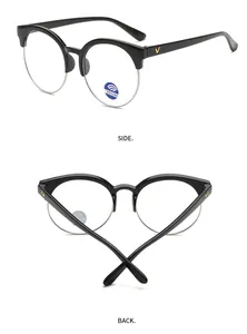 Vue détaillée des lunettes enfant demi-cerclées avec monture en argent et logo V latéral