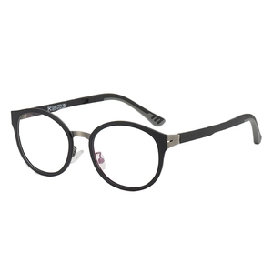 Monture de lunettes ronde noire mate rétro avec détails métalliques et finition
