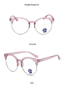 Détail de monture de lunettes demi-cerclée violette TR90 avec filtre lumière bleue