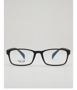 Detail shot of black TR90 square glasses frames showing 52-19-145 size specifications