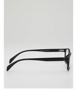 Detail view of matte black TR90 square eyeglass frame showing inner temple specifications