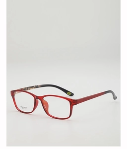 Detailed close-up of lightweight TR90 red glasses frame showing hinge and model TR90-1173