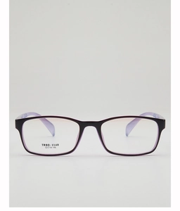 Front view of TR90 square black and purple eyeglasses frame with size parameters