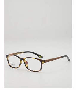 Macro detail of TR90 tortoiseshell frame glasses showing temple texture and size specs
