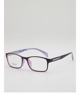 Detailed view of black and purple TR90 square glasses frames with model specs TR90-1140