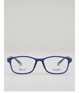 Close-up of blue translucent TR90 eyewear frames showing detailed model TR90-1173