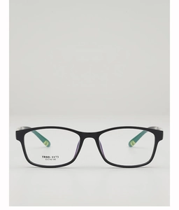Detail of TR90 glasses frame showing model TR90-1173 and teal inner temple arm color