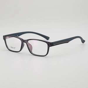 Ultralight retro square purple semi-transparent eyewear frames shown from a 45-degree angle