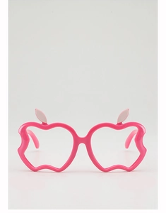 Close-up of pink apple-shaped decorative frames with leaf detail for kids outfits