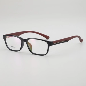 Ultralight retro square optical glasses frame with black front and burgundy TR90 temples